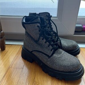 Black and Silver Studded Combat Boots